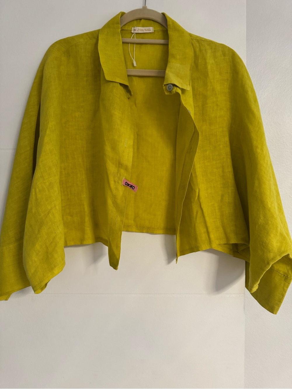 Others Lime Green Linen Cropped Open-Front Jacket